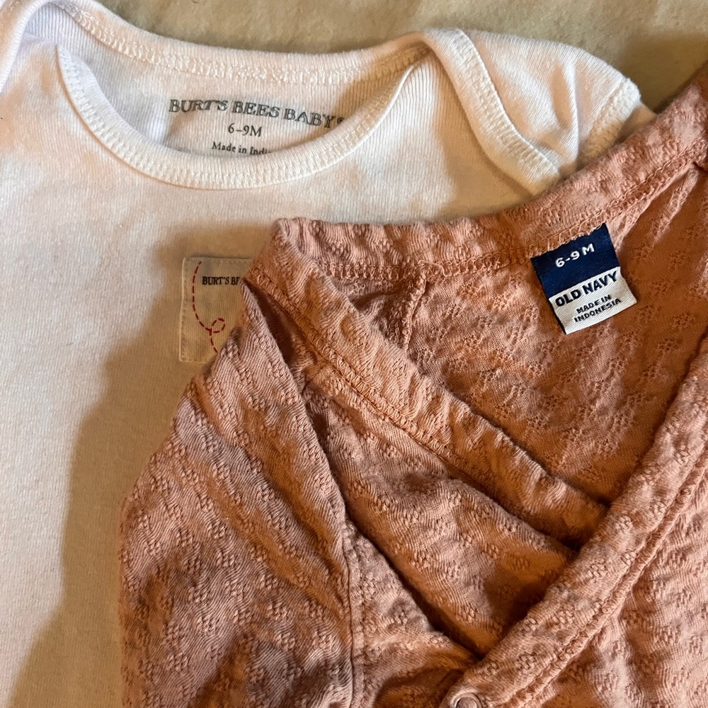 Burt's Bees Baby Two-Pack Short Sleeve Tops in Cream and Dusty Rose